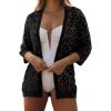 imageSHEWIN Cardigan Sweaters for Women Lightweight 34 Sleeve Cover Up Open Front Summer Cropped Crochet Cardigans SweaterB Black