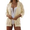 imageSHEWIN Cardigan Sweaters for Women Lightweight 34 Sleeve Cover Up Open Front Summer Cropped Crochet Cardigans SweaterB Oatmeal