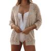 imageSHEWIN Cardigan Sweaters for Women Lightweight 34 Sleeve Cover Up Open Front Summer Cropped Crochet Cardigans SweaterB Parchment
