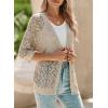 imageSHEWIN Cardigan Sweaters for Women Lightweight 34 Sleeve Cover Up Open Front Summer Cropped Crochet Cardigans SweaterB Parchment