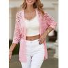 imageSHEWIN Cardigan Sweaters for Women Lightweight 34 Sleeve Cover Up Open Front Summer Cropped Crochet Cardigans SweaterB Pink