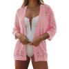 imageSHEWIN Cardigan Sweaters for Women Lightweight 34 Sleeve Cover Up Open Front Summer Cropped Crochet Cardigans SweaterB Pink