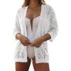imageSHEWIN Cardigan Sweaters for Women Lightweight 34 Sleeve Cover Up Open Front Summer Cropped Crochet Cardigans SweaterB White