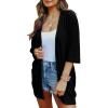 imageSHEWIN Womens Casual 34 Short Sleeve Open Front Lightweight Cable Knit Kimono Cardigan SweatersC Black