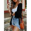 imageSHEWIN Womens Casual 34 Short Sleeve Open Front Lightweight Cable Knit Kimono Cardigan SweatersC Black