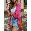 imageSHEWIN Womens Casual 34 Short Sleeve Open Front Lightweight Cable Knit Kimono Cardigan SweatersD Hot Pink