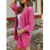 imageSHEWIN Womens Casual 34 Short Sleeve Open Front Lightweight Cable Knit Kimono Cardigan SweatersD Hot Pink