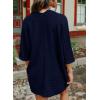 imageSHEWIN Womens Casual 34 Short Sleeve Open Front Lightweight Cable Knit Kimono Cardigan SweatersD Navy Blue