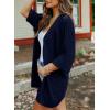 imageSHEWIN Womens Casual 34 Short Sleeve Open Front Lightweight Cable Knit Kimono Cardigan SweatersD Navy Blue