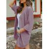 imageSHEWIN Womens Casual 34 Short Sleeve Open Front Lightweight Cable Knit Kimono Cardigan SweatersD Purple