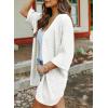 imageSHEWIN Womens Casual 34 Short Sleeve Open Front Lightweight Cable Knit Kimono Cardigan SweatersD White