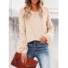 imageSHEWIN Womens Casual Long Sleeve Crewneck Crochet Sweater Lightweight Knit Pullover Sweaters TopsA Apricot