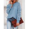 imageSHEWIN Womens Casual Long Sleeve Crewneck Crochet Sweater Lightweight Knit Pullover Sweaters TopsB Sky Blue