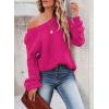 imageSHEWIN Womens Casual Long Sleeve Crewneck Crochet Sweater Lightweight Knit Pullover Sweaters TopsD Hot Pink
