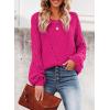 imageSHEWIN Womens Casual Long Sleeve Crewneck Crochet Sweater Lightweight Knit Pullover Sweaters TopsD Hot Pink