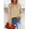 imageSHEWIN Womens Casual Long Sleeve Crewneck Crochet Sweater Lightweight Knit Pullover Sweaters TopsD Khaki