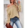 imageSHEWIN Womens Casual Long Sleeve Crewneck Crochet Sweater Lightweight Knit Pullover Sweaters TopsD Khaki