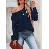 imageSHEWIN Womens Casual Long Sleeve Crewneck Crochet Sweater Lightweight Knit Pullover Sweaters TopsD Navy Blue