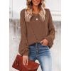 imageSHEWIN Womens Casual Long Sleeve Crewneck Crochet Sweater Lightweight Knit Pullover Sweaters TopsE Brown