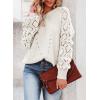 imageSHEWIN Womens Casual Long Sleeve Crewneck Crochet Sweater Lightweight Knit Pullover Sweaters TopsWhite