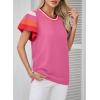 imageSHEWIN Womens Summer Cap Sleeve Tops Casual Crewneck Loose Fit Knit Lightweight Sweater Pullover TopHot Pink