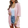 imageSHEWIN Womens Casual 34 Short Sleeve Open Front Lightweight Cable Knit Kimono Cardigan SweatersC Pink