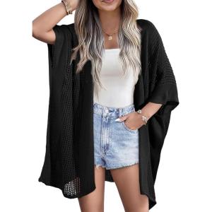 imageSHEWIN Cardigan Sweaters for Women 34 Sleeve Open Front Cover Up Crochet Lightweight Summer Cardigans SweaterB Black