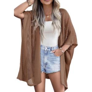 imageSHEWIN Cardigan Sweaters for Women 34 Sleeve Open Front Cover Up Crochet Lightweight Summer Cardigans SweaterB Dark Brown