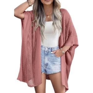 imageSHEWIN Cardigan Sweaters for Women 34 Sleeve Open Front Cover Up Crochet Lightweight Summer Cardigans SweaterB Fushia