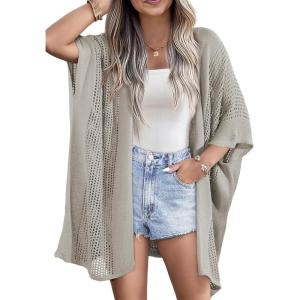 imageSHEWIN Cardigan Sweaters for Women 34 Sleeve Open Front Cover Up Crochet Lightweight Summer Cardigans SweaterB Gray
