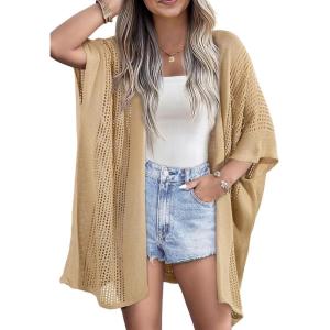 imageSHEWIN Cardigan Sweaters for Women 34 Sleeve Open Front Cover Up Crochet Lightweight Summer Cardigans SweaterB Khaki