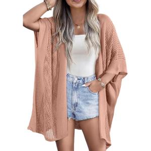 imageSHEWIN Cardigan Sweaters for Women 34 Sleeve Open Front Cover Up Crochet Lightweight Summer Cardigans SweaterB Light Pink
