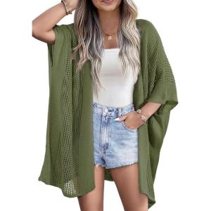 imageSHEWIN Cardigan Sweaters for Women 34 Sleeve Open Front Cover Up Crochet Lightweight Summer Cardigans SweaterB Moss Green