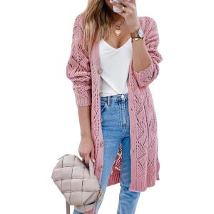 imageSHEWIN Cardigan Sweaters for Women Casual Lightweight Long Sleeve Open Front Crochet Cardigans SweaterA Pink