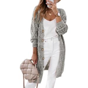 imageSHEWIN Cardigan Sweaters for Women Casual Lightweight Long Sleeve Open Front Crochet Cardigans SweaterB Gray