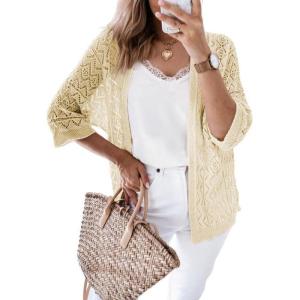 imageSHEWIN Cardigan Sweaters for Women Lightweight 34 Sleeve Cover Up Open Front Summer Cropped Crochet Cardigans SweaterB Oatmeal