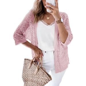 imageSHEWIN Cardigan Sweaters for Women Lightweight 34 Sleeve Cover Up Open Front Summer Cropped Crochet Cardigans SweaterB Orchid Bouquet