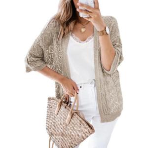 imageSHEWIN Cardigan Sweaters for Women Lightweight 34 Sleeve Cover Up Open Front Summer Cropped Crochet Cardigans SweaterB Parchment