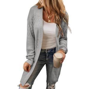 imageSHEWIN Cardigan Sweaters for Women Long Sleeve Open Front Long Cardigans Casual Crochet Sweater Fall Clothes for Women 2024 M Light Grey Medium