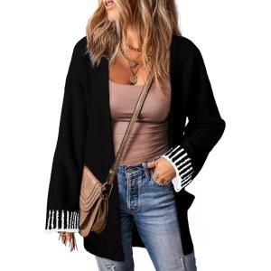 imageSHEWIN Women Cardigan Sweaters 2024 Open Front Long Sleeve Knit Coat with PocketBlack