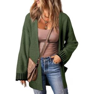 imageSHEWIN Women Cardigan Sweaters 2024 Open Front Long Sleeve Knit Coat with PocketJungle Green