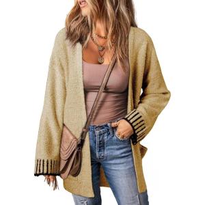 imageSHEWIN Women Cardigan Sweaters 2024 Open Front Long Sleeve Knit Coat with PocketLight French Beige
