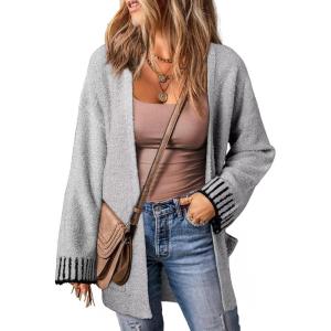 imageSHEWIN Women Cardigan Sweaters 2024 Open Front Long Sleeve Knit Coat with PocketLight Grey