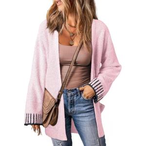 imageSHEWIN Women Cardigan Sweaters 2024 Open Front Long Sleeve Knit Coat with PocketLight Pink