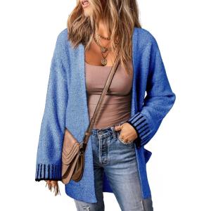 imageSHEWIN Women Cardigan Sweaters 2024 Open Front Long Sleeve Knit Coat with PocketSail Blue
