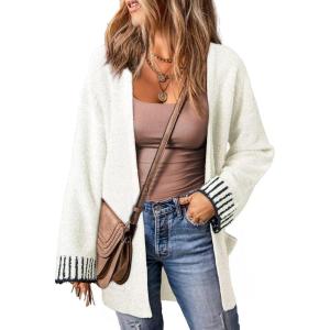 imageSHEWIN Women Cardigan Sweaters 2024 Open Front Long Sleeve Knit Coat with PocketWhite