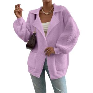imageSHEWIN Women Open Front Knit Sweater Button Casual Long Sleeve V Neck CardiganZ Orchid Petal