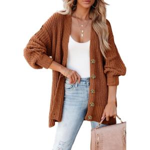 imageSHEWIN Womens Casual Long Sleeve Button Open Front Lightweight Cardigan Soft Cable Knit Sweater OutwearB Brown