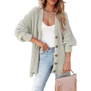 imageSHEWIN Womens Casual Long Sleeve Button Open Front Lightweight Cardigan Soft Cable Knit Sweater OutwearB Grey
