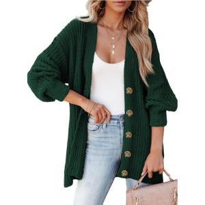 imageSHEWIN Womens Casual Long Sleeve Button Open Front Lightweight Cardigan Soft Cable Knit Sweater OutwearBlackish Green
